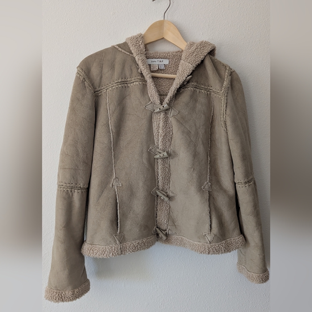 Zara TRF Sheerling Coat With Hood